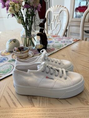 Superga 2790 Platform White Sneakers /White Canvas Platform Sneakers